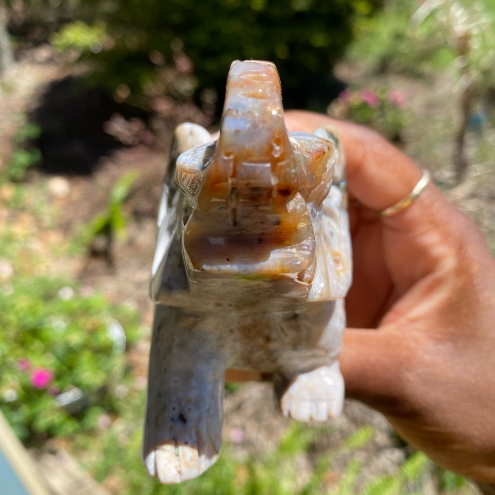 White and Green Orbicular Jasper Elephant Carving - Picture 4 of 13